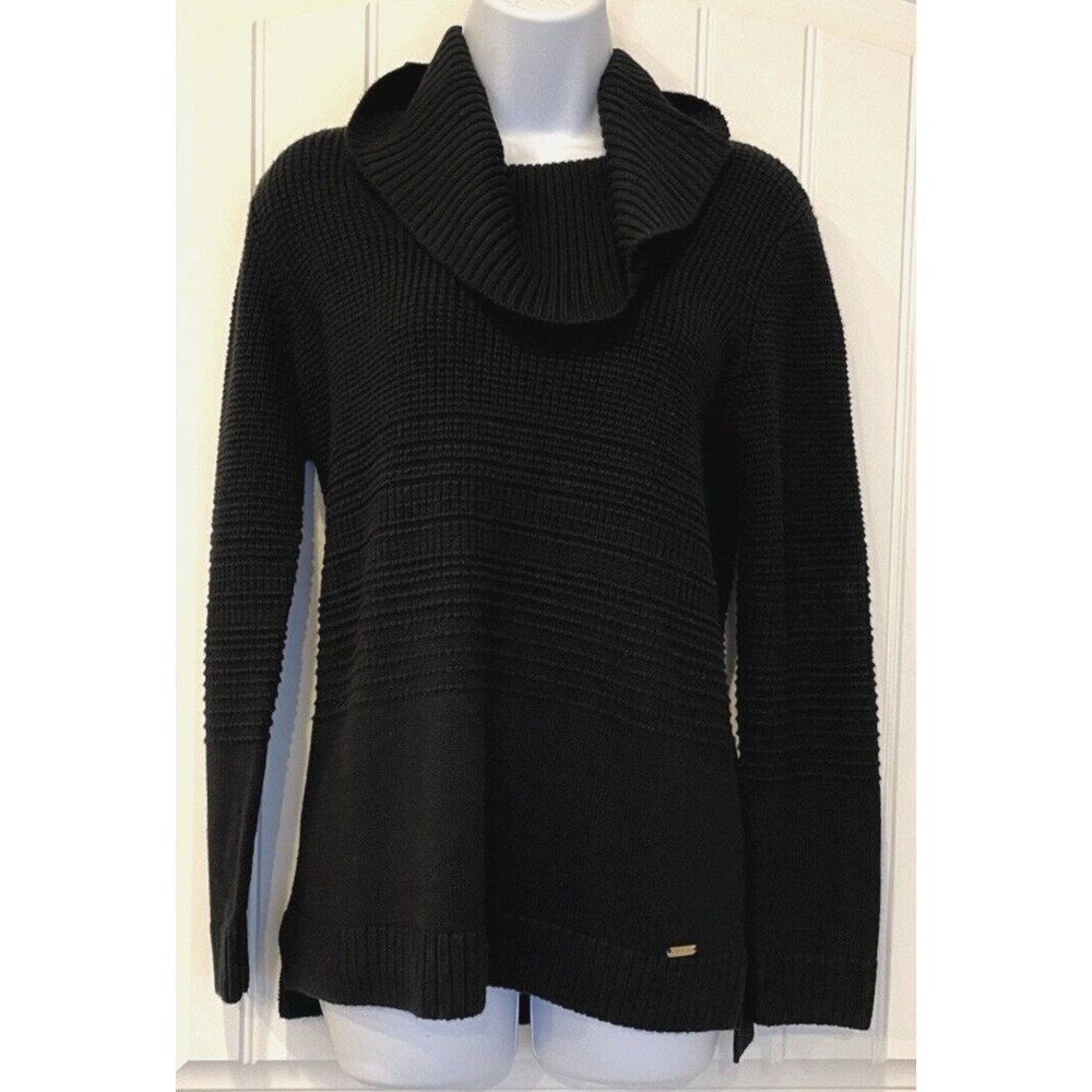 Calvin Klein Womens Small Cowl Neck Thick Pullover Black Knit Sweater